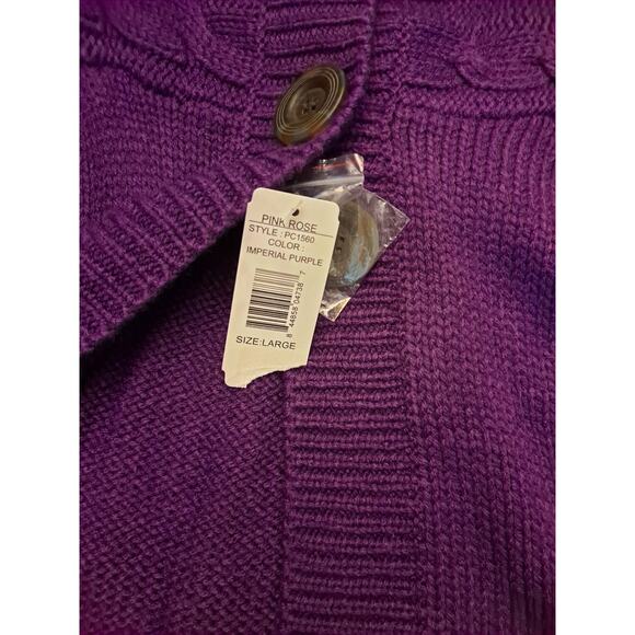 NWT Pink Rose Purple 2 Button Cardigan Short Sleeve Sweater Size Large - Picture 5 of 6